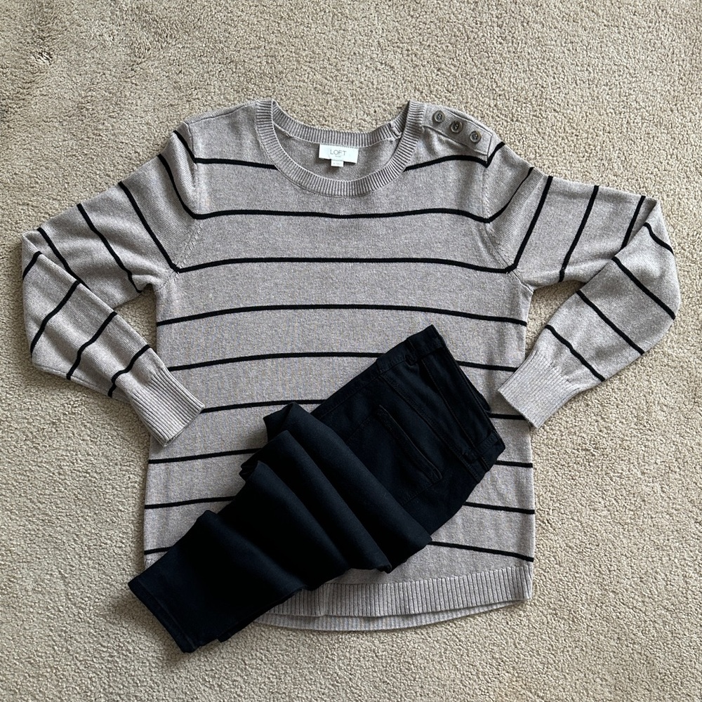 LOFT Striped Sweater with Button Detail